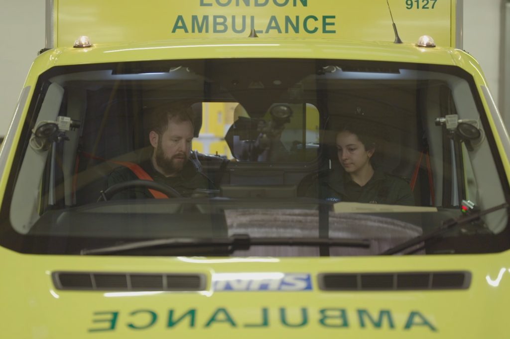 Dave and Lex in their ambulance about to respond to a life-threatening emergency in Episode 1. 