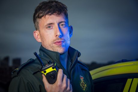 Paramedic Martin with his ambulance radio.