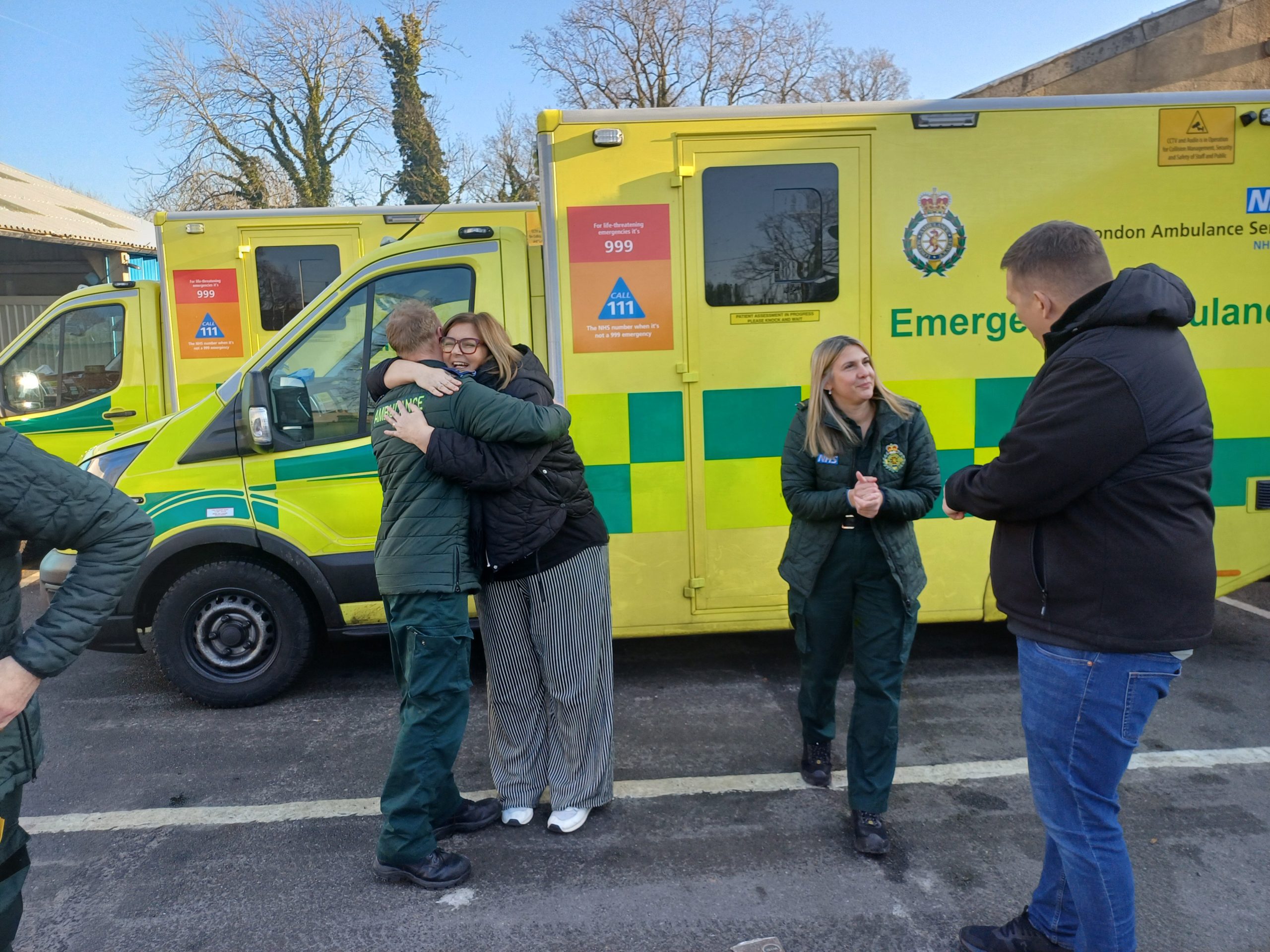 Polly giving Luc a hug of gratitude for helping to save her life