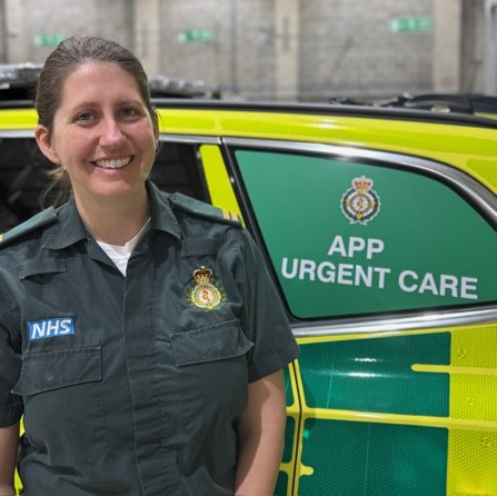 Georgette beside her Advanced Paramedic (Urgent Care) response car. 